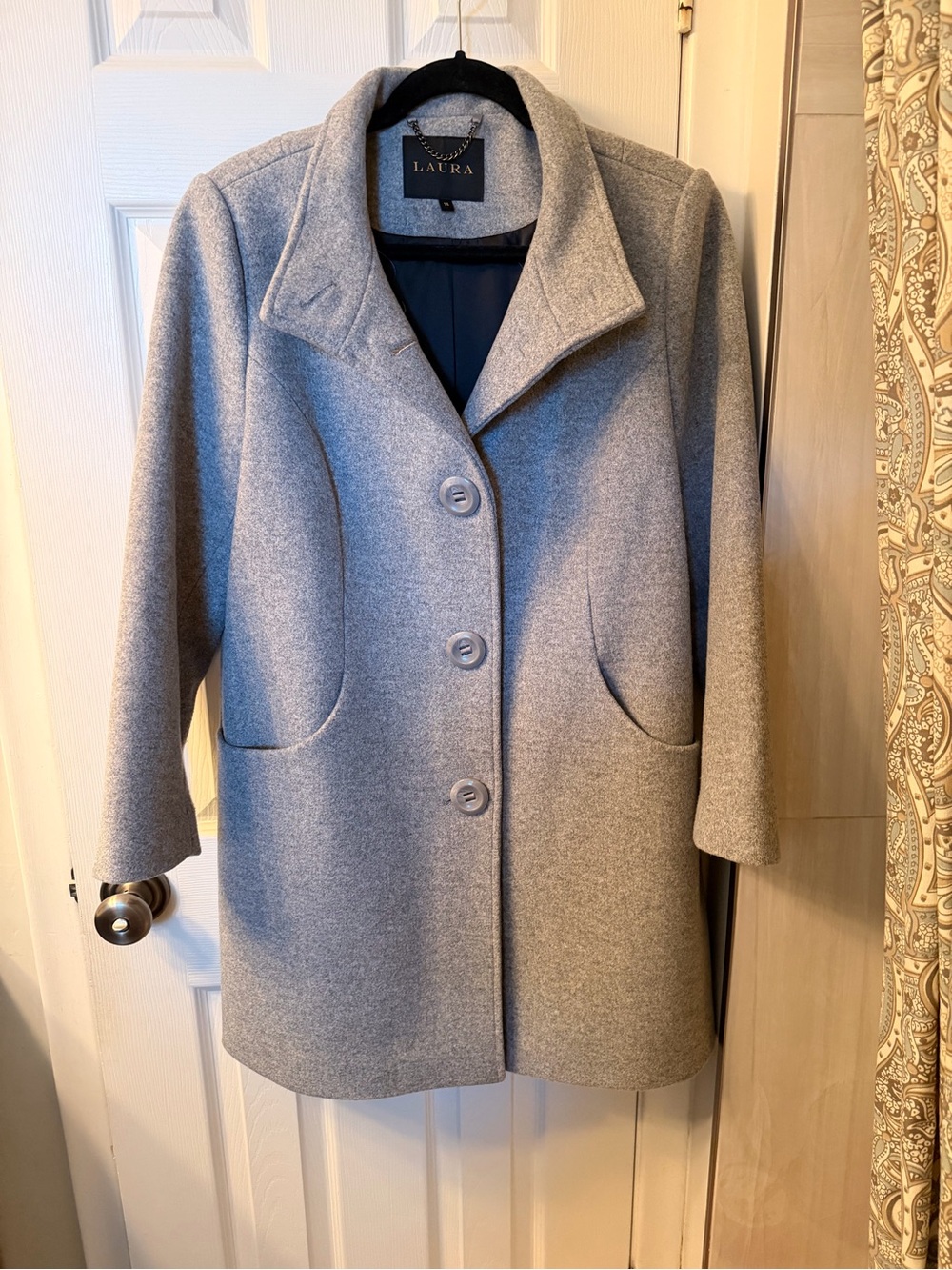 Laura Womens Light Gray Wool Pea Coat